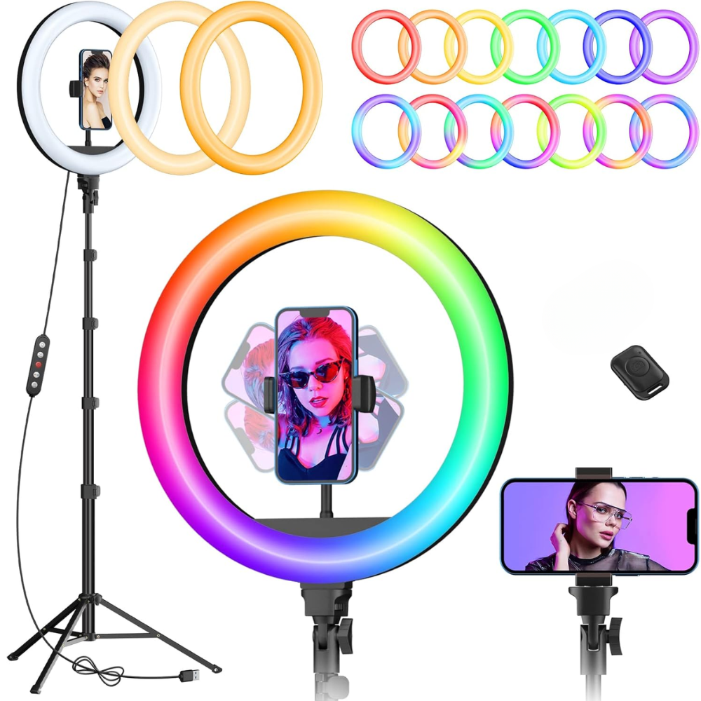 Aro Luz LED RGB 36cm Profesional Trípode Control Remoto Celular