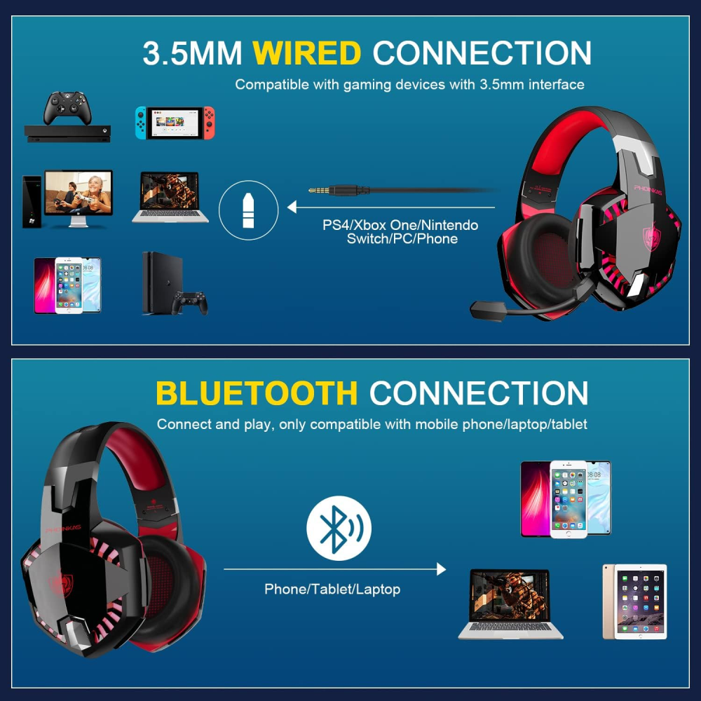 Audífonos Gamer Bluetooth Inalámbricos G2000 Pro Micrófono LED 7.1