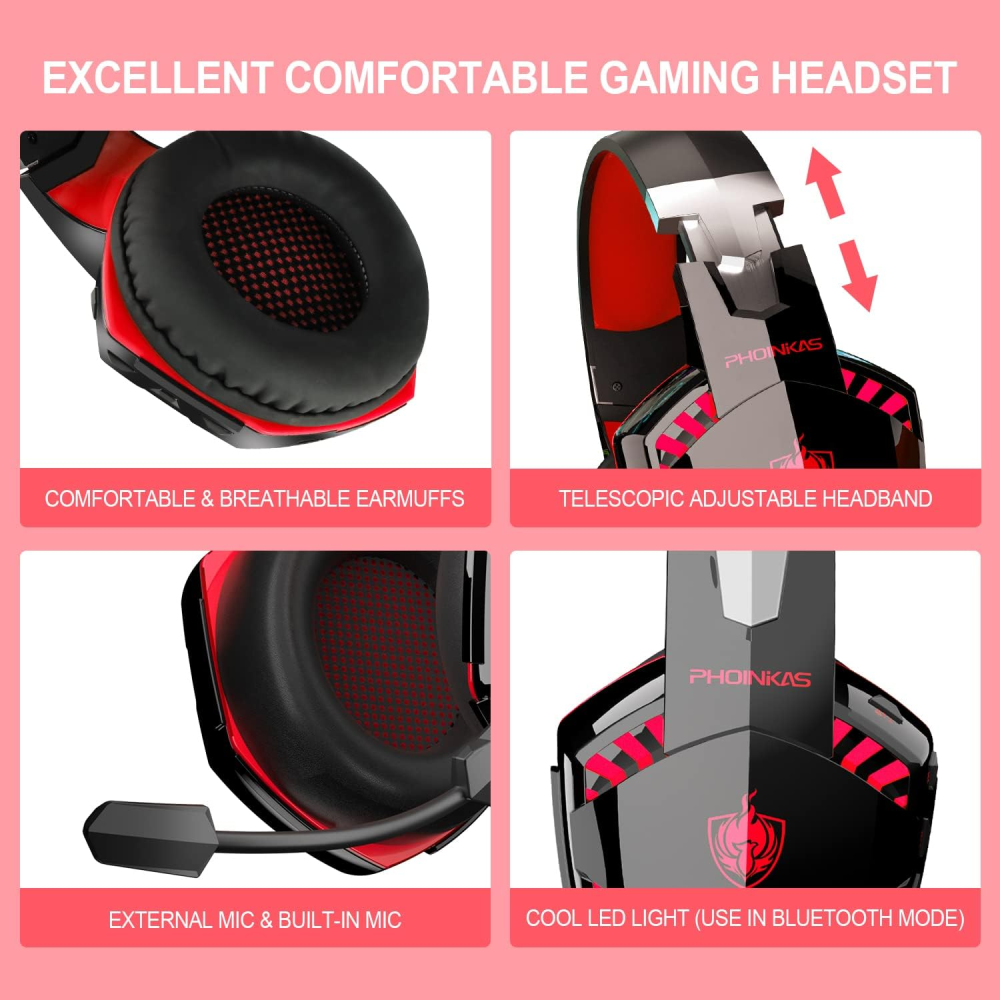 Audífonos Gamer Bluetooth Inalámbricos G2000 Pro Micrófono LED 7.1