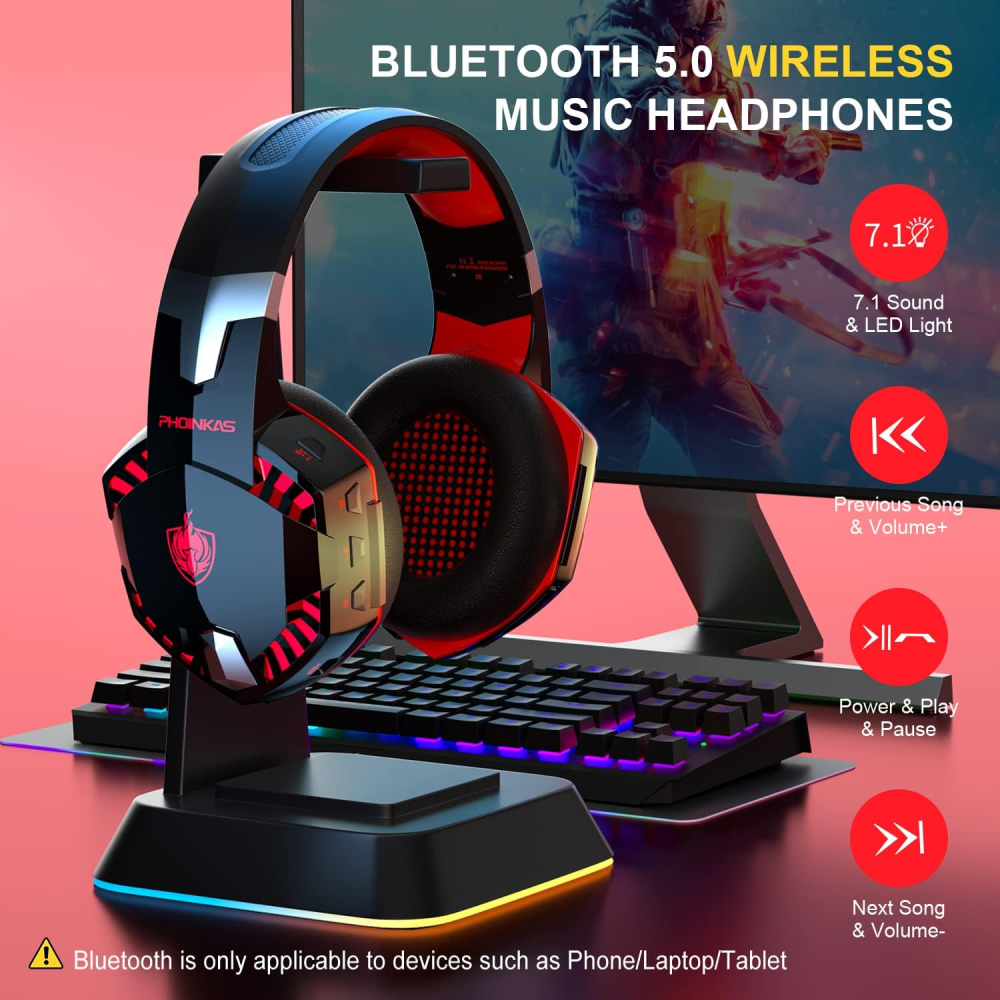 Audífonos Gamer Bluetooth Inalámbricos G2000 Pro Micrófono LED 7.1