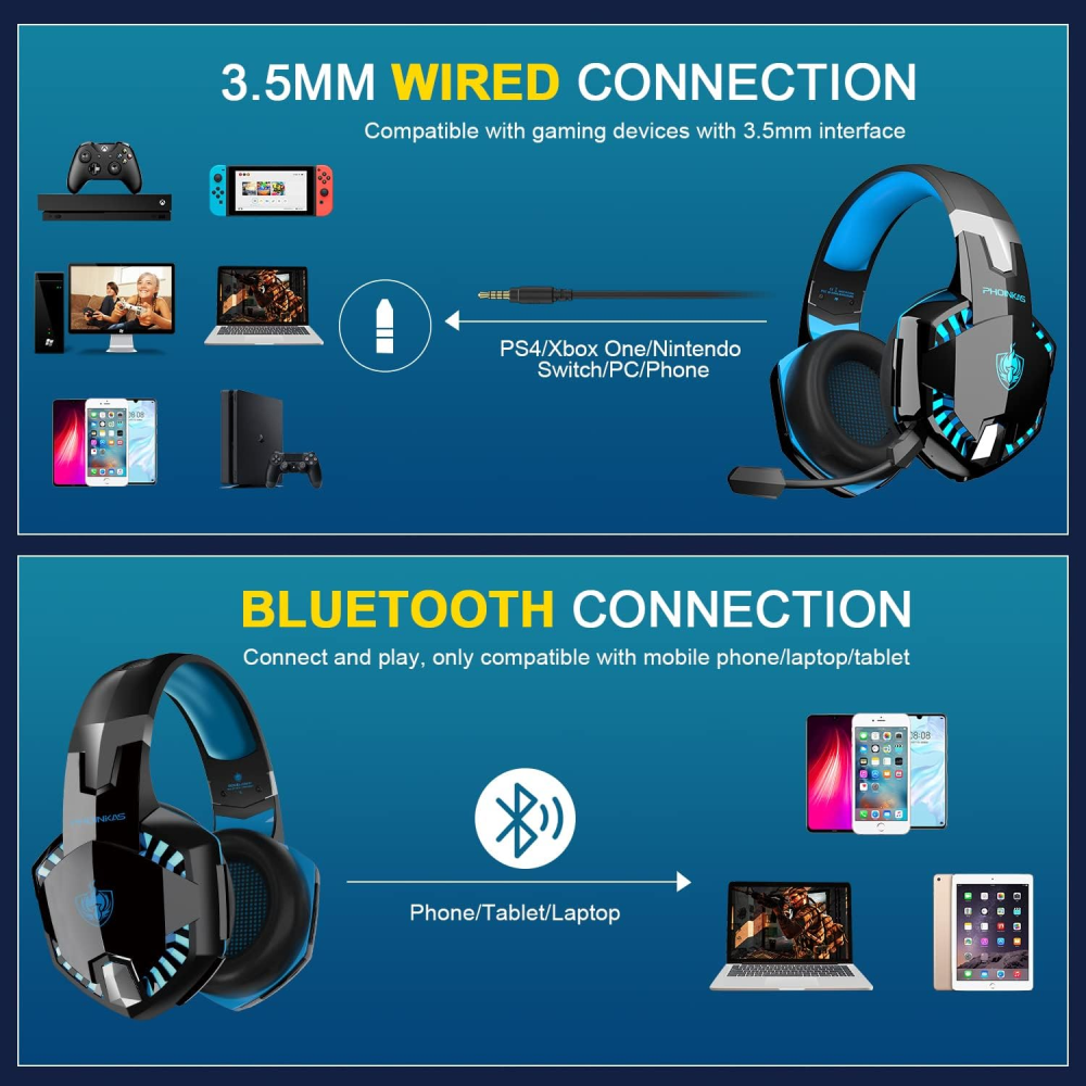 Audífonos Gamer Bluetooth Inalámbricos G2000 Pro Micrófono LED 7.1