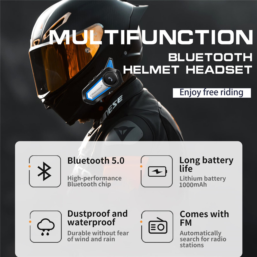 Intercomunicador Casco Moto Bluetooth 5.0 Manos Libres Música 1000mAh