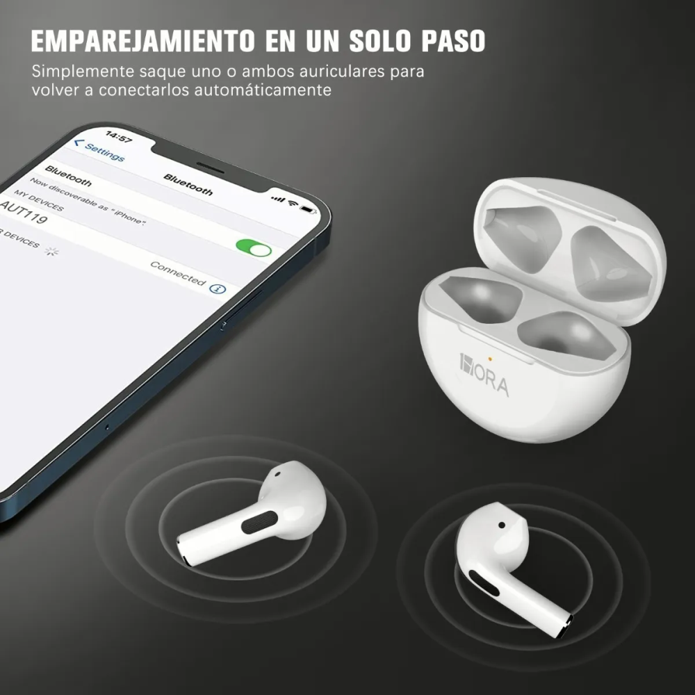 Audífonos Inalámbricos In Ear Bluetooth 5.0 1Hora AUT119 Estuche Carga