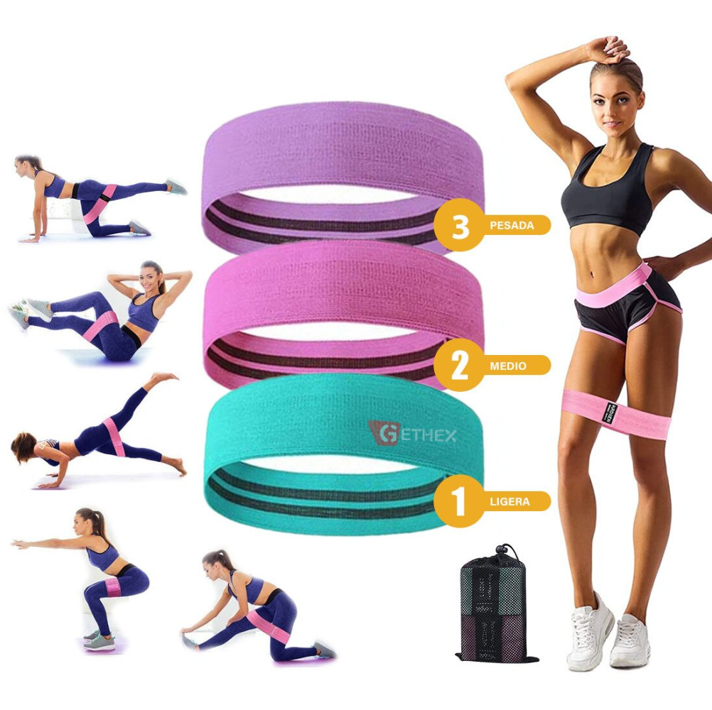 Bandas Elásticas Tela Ejercicio X3 Resistencia Tonos Pasteles Glúteos