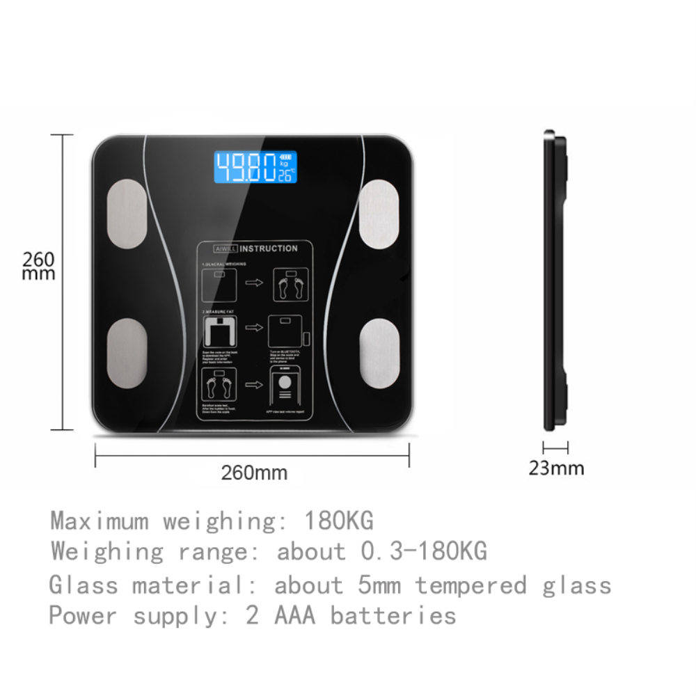 Báscula Inteligente Bluetooth Vidrio Templado Composición Corporal