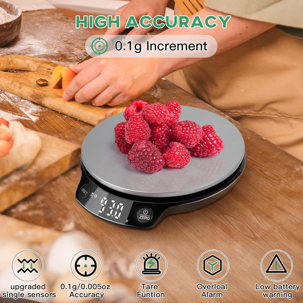 Gramera Digital Cocina Báscula Alimentos 5kg Pantalla LED Acero Tara