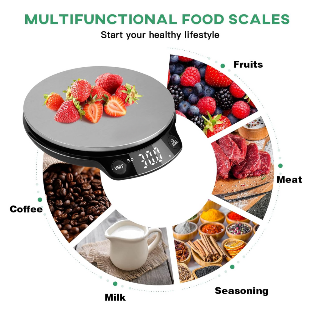 Gramera Digital Cocina Báscula Alimentos 5kg Pantalla LED Acero Tara