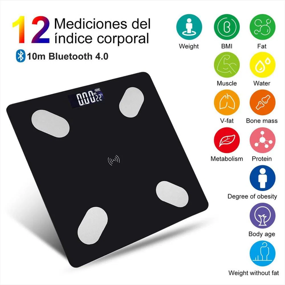 Báscula Bluetooth Digital Vidrio Templado App Kit 5 Bandas Resistencia