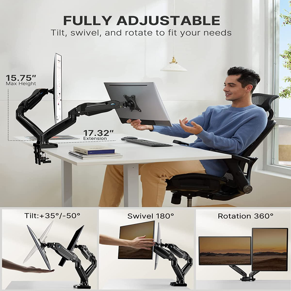 Soporte Monitor Doble Escritorio Brazo Neumático AN-110 13 27 Pulgadas
