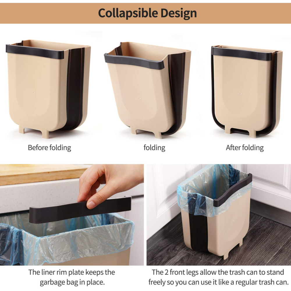Caneca Basura Plegable Colgante Puerta Gabinete Cocina Carro 9 Litros
