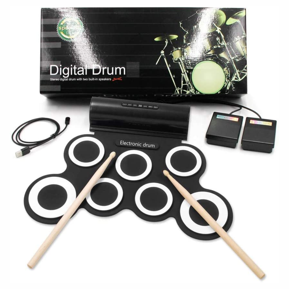 Batería Electrónica Portátil Drum Kit Pedales Baquetas Parlante MIDI
