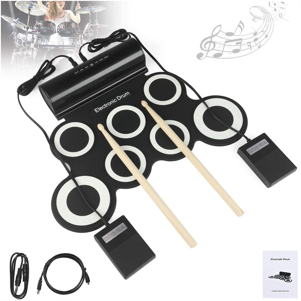 Batería Electrónica Portátil Drum Kit Pedales Baquetas Parlante MIDI
