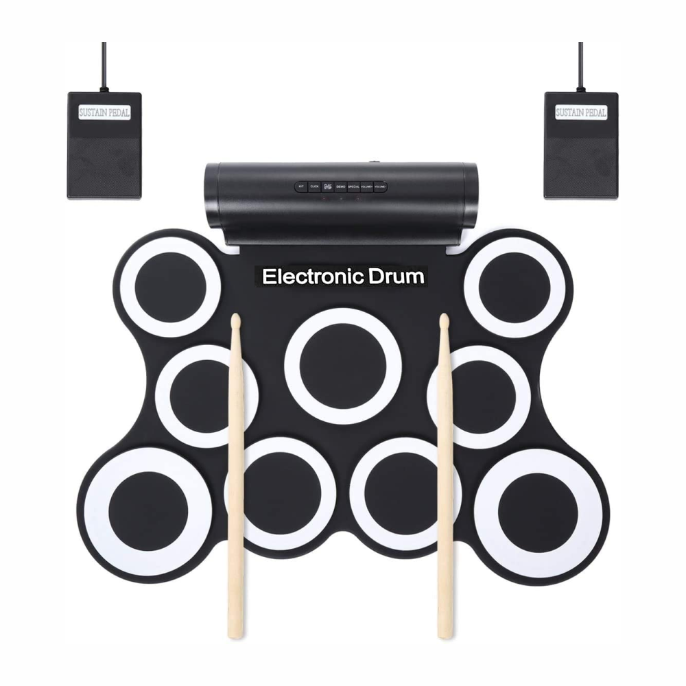Batería Electrónica Portátil Drum Kit Pedales Baquetas Parlante MIDI