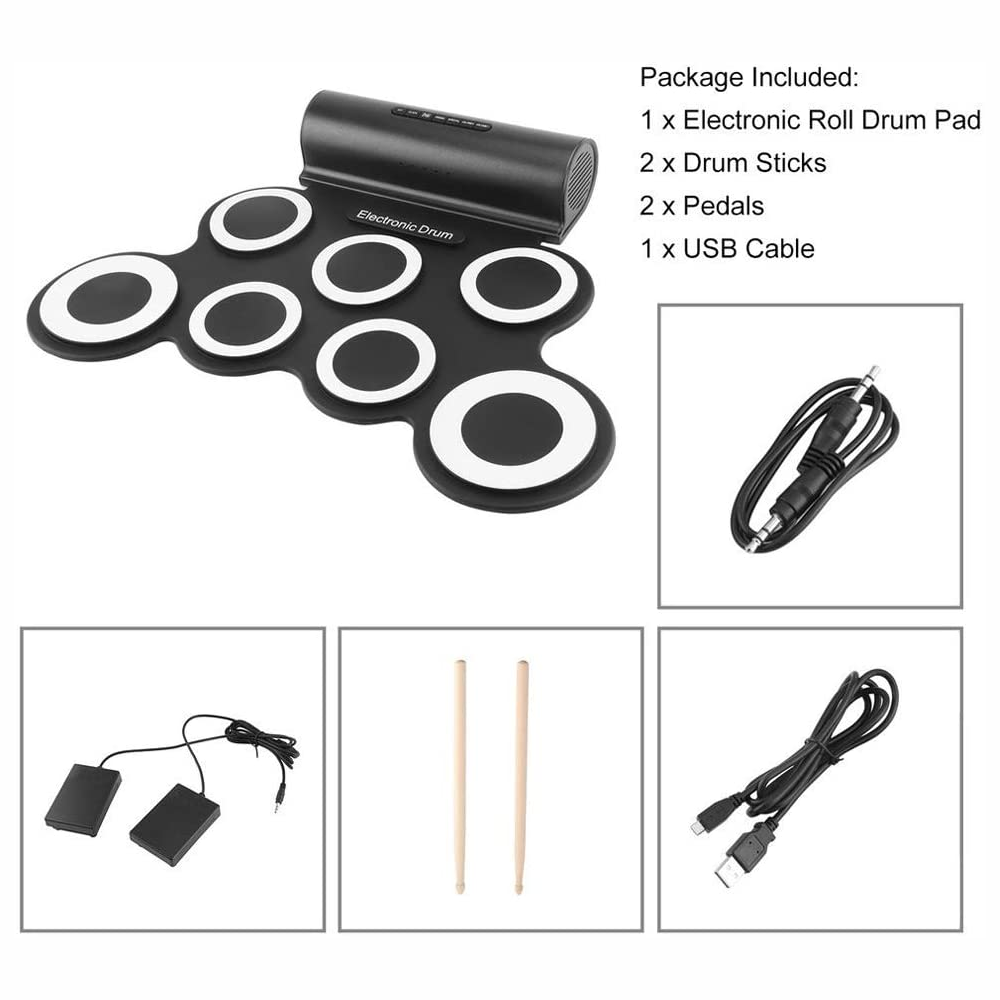Batería Electrónica Portátil Drum Kit Pedales Baquetas Parlante MIDI