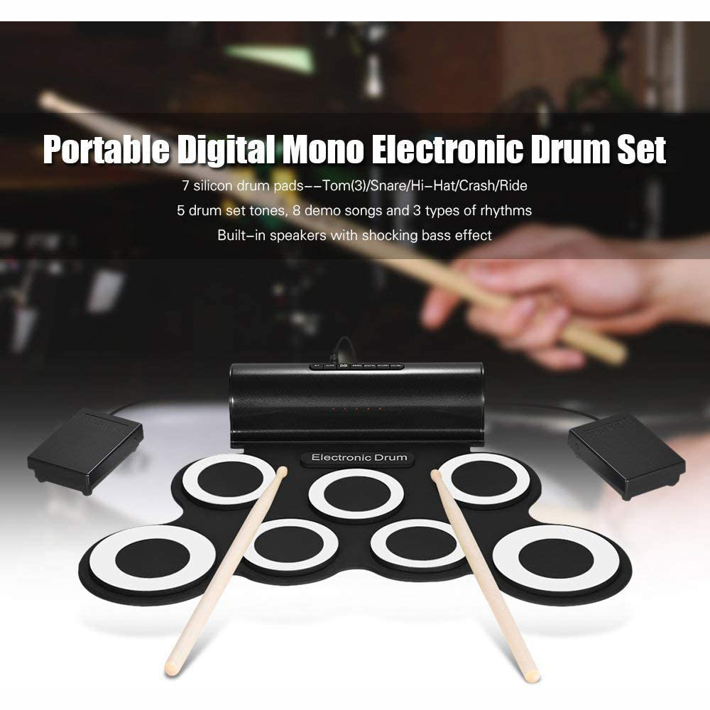 Batería Electrónica Portátil Drum Kit Pedales Baquetas Parlante MIDI