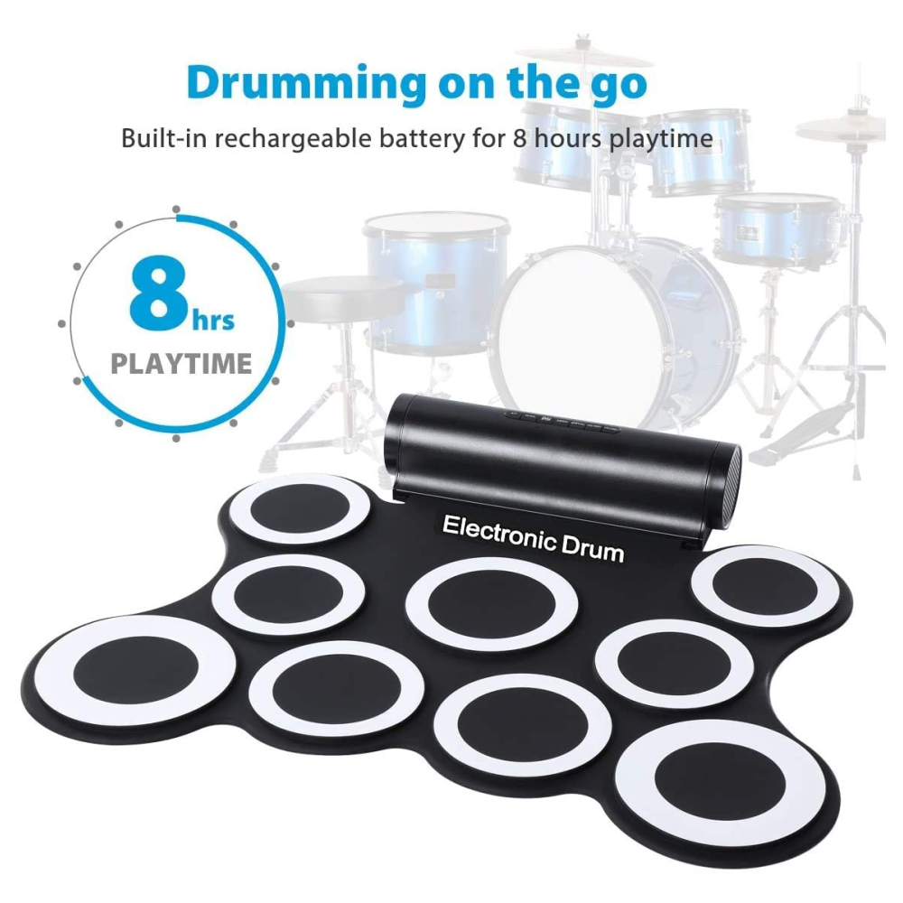 Batería Electrónica Portátil Drum Kit Pedales Baquetas Parlante MIDI