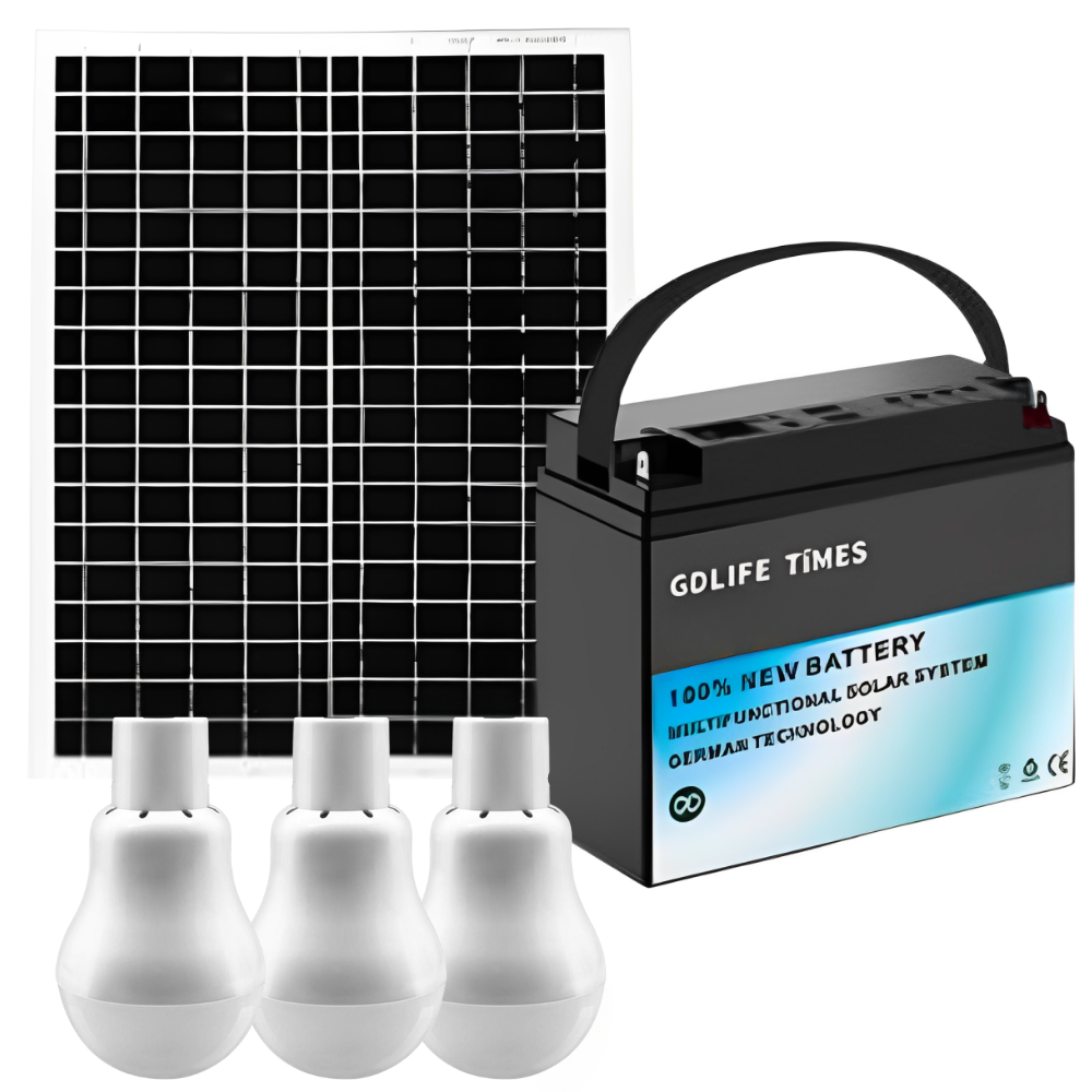 Estación Solar Portátil Batería 110V Panel 20W 4 Bombillos USB