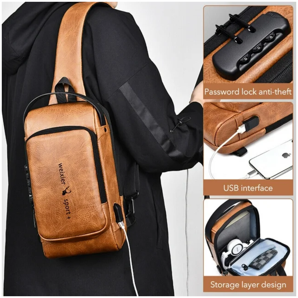 Bolso Antirrobo Weixier Sport Clave Seguridad USB Impermeable Cruzado