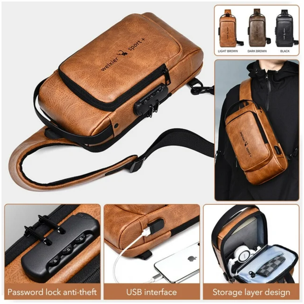 Bolso Antirrobo Weixier Sport Clave Seguridad USB Impermeable Cruzado