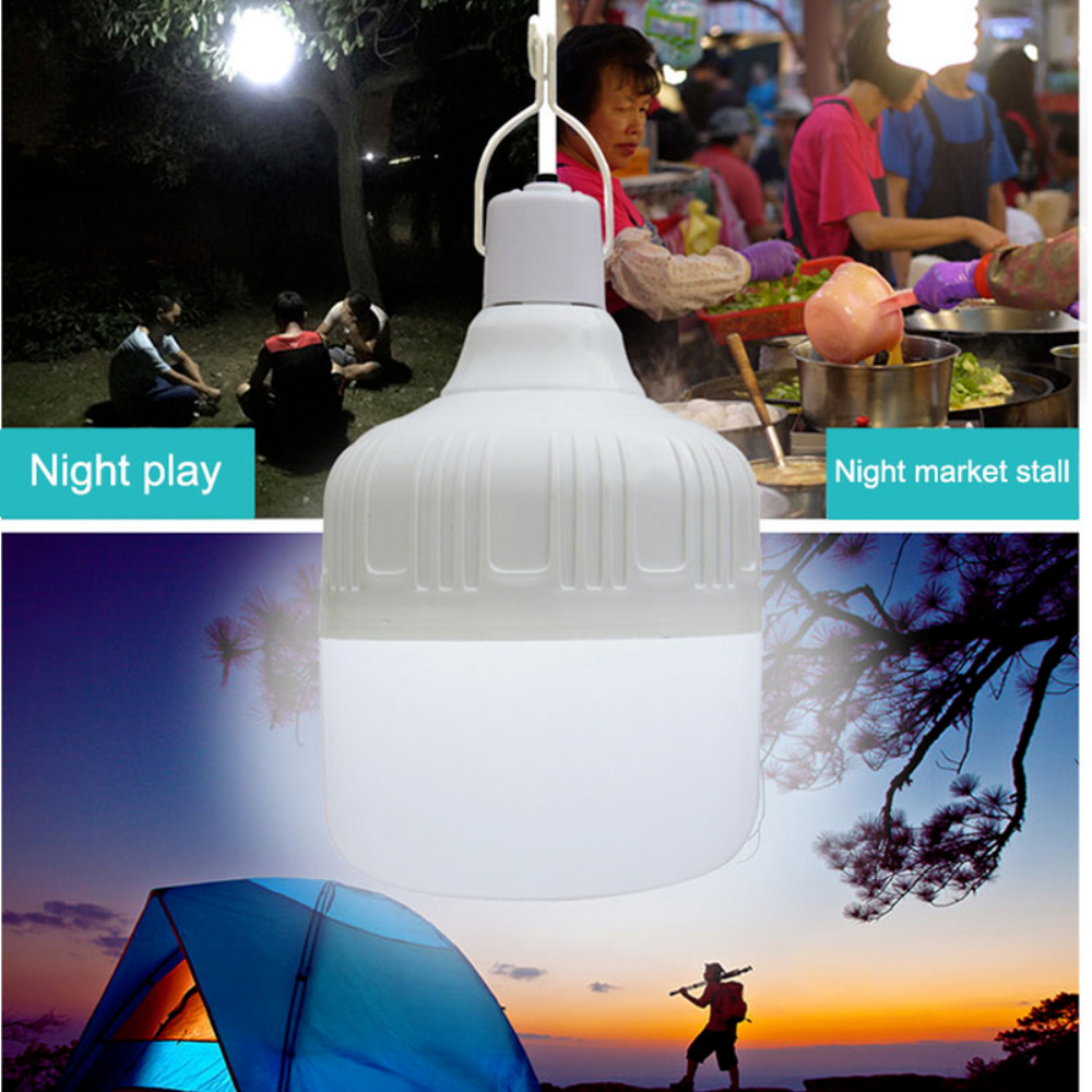 Bombillo LED Recargable Emergencia Gancho USB Camping Apagones IP65