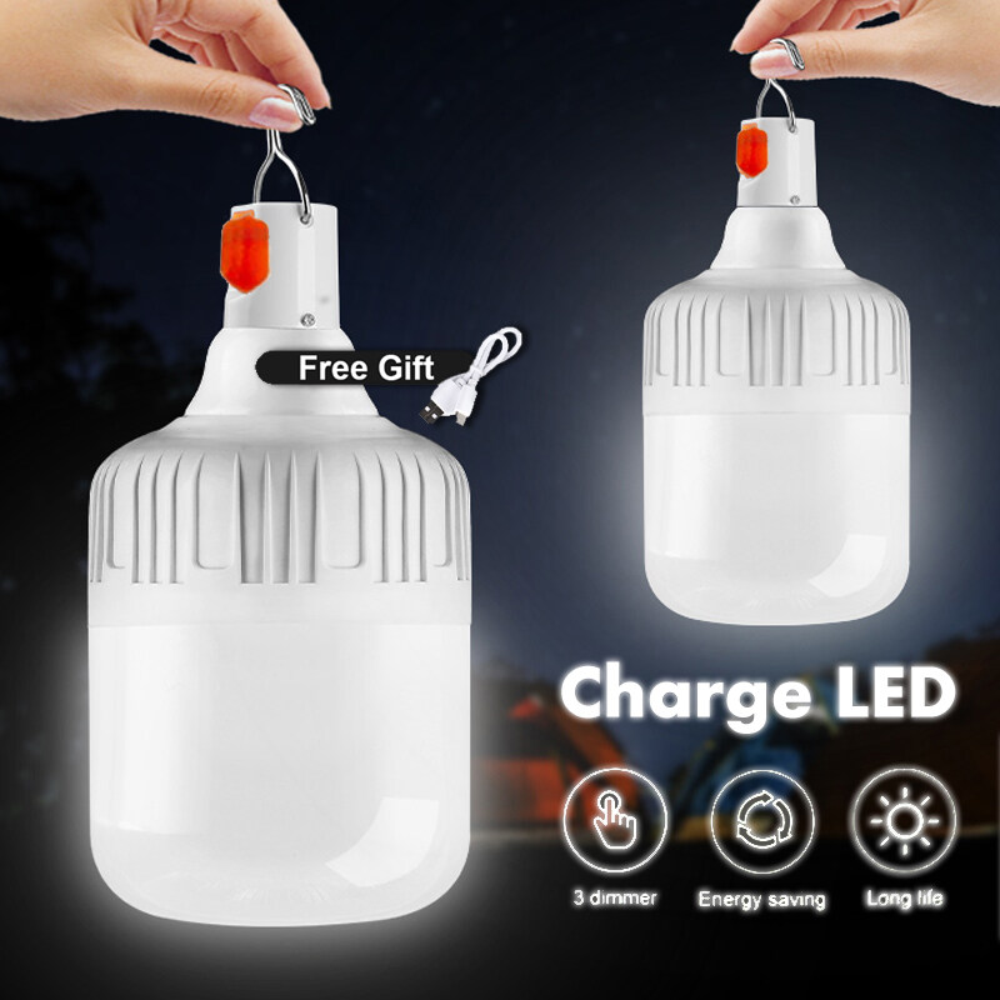 Bombillo LED Recargable Emergencia Gancho USB Camping Apagones IP65