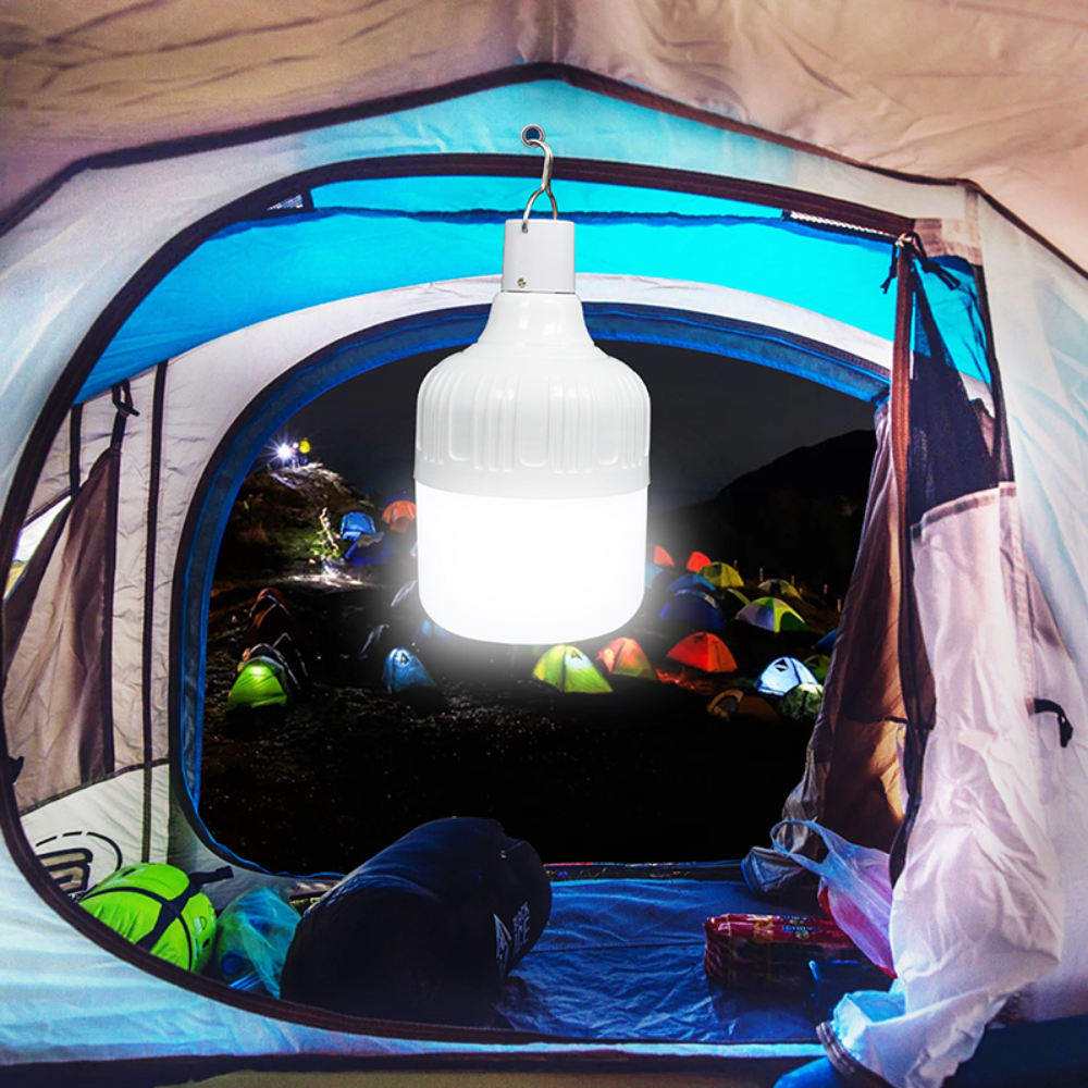 Bombillo LED Recargable Emergencia Gancho USB Camping Apagones IP65