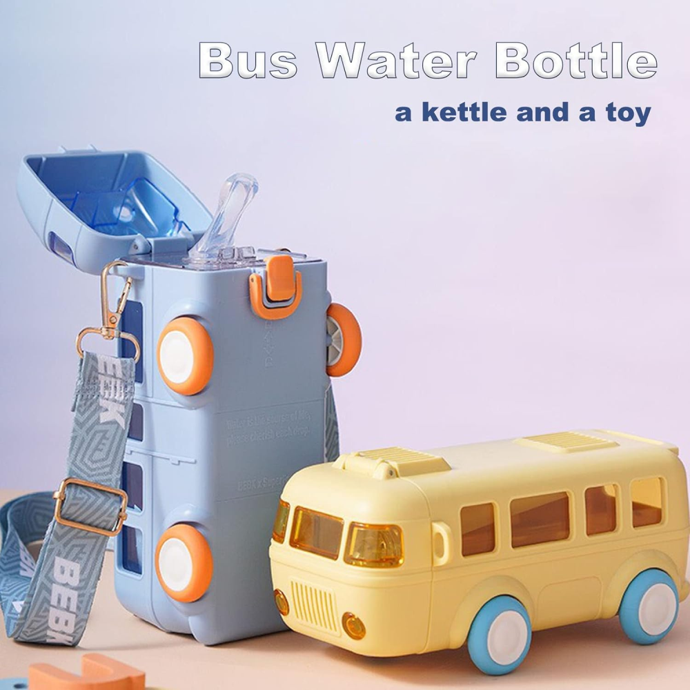 Botella Agua Niños Forma Bus Pitillo Correa 500ml Antiderrame Escolar