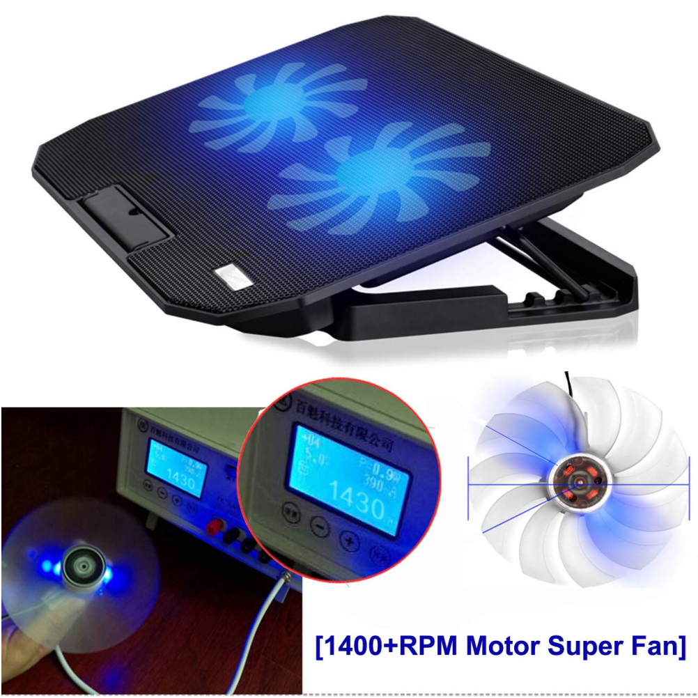 Base Refrigerante Portátil Doble Ventilador Luz LED 5 Alturas USB