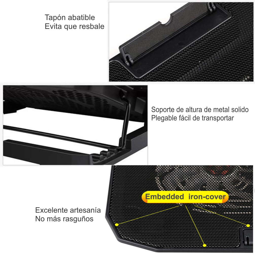 Base Refrigerante Portátil Doble Ventilador Luz LED 5 Alturas USB