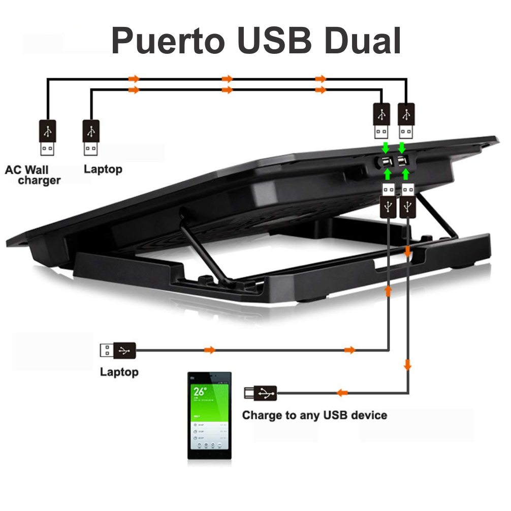 Base Refrigerante Portátil Doble Ventilador Luz LED 5 Alturas USB