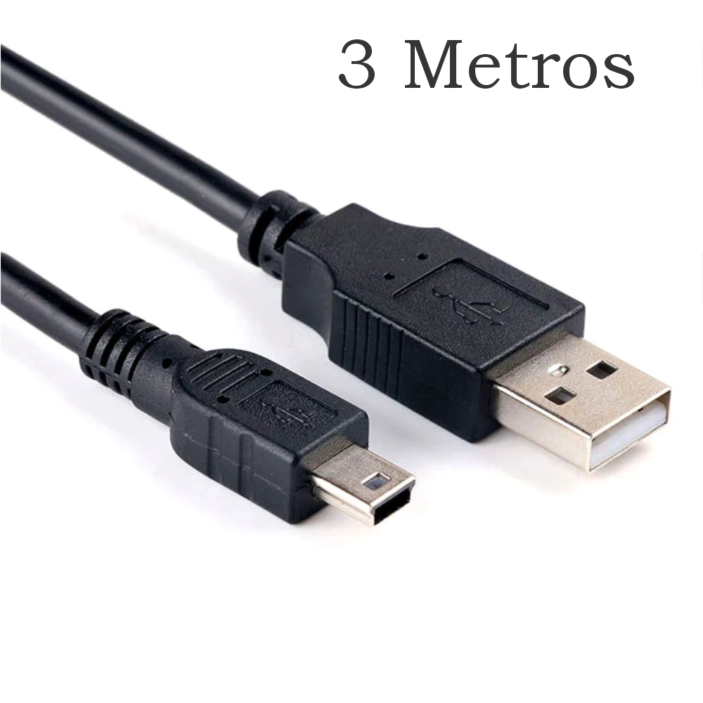 Cable Datos USB 2.0 Mini USB V3 5 Pines 3 Metros Transferencia PC Mac