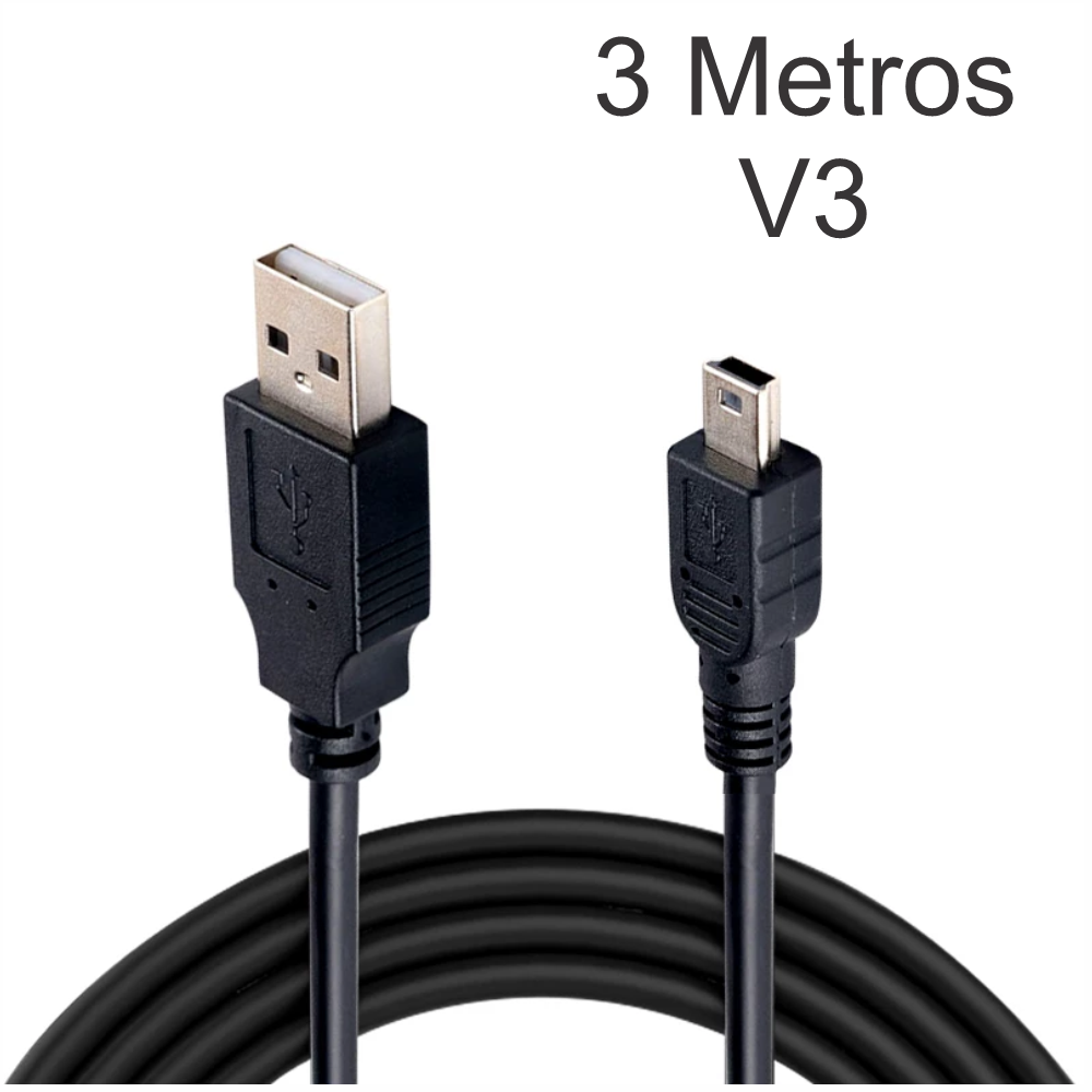 Cable Datos USB 2.0 Mini USB V3 5 Pines 3 Metros Transferencia PC Mac