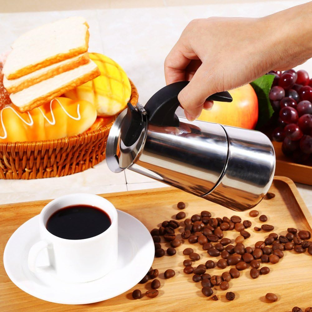 Cafetera Italiana Moka Acero Inoxidable 6 Tazas 300ml Espresso Greca