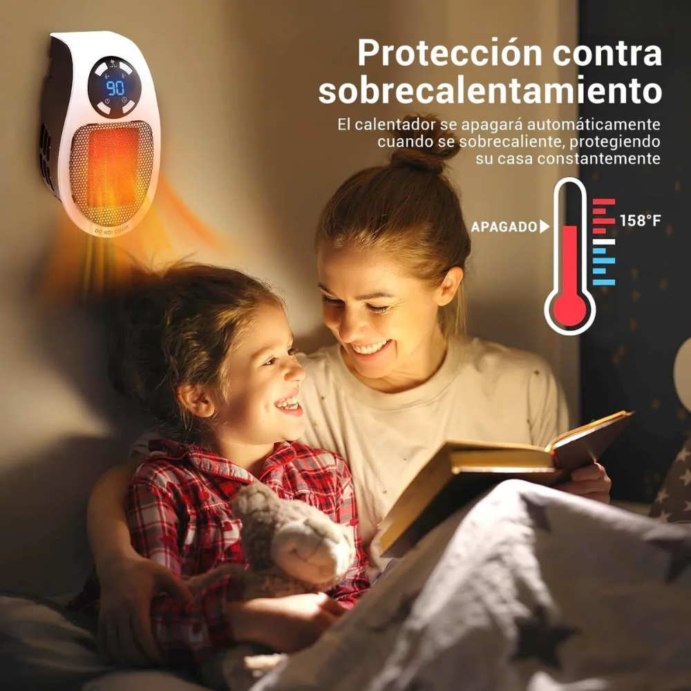 Calefactor Eléctrico Portátil Cerámico 500W Pared Control Remoto LED