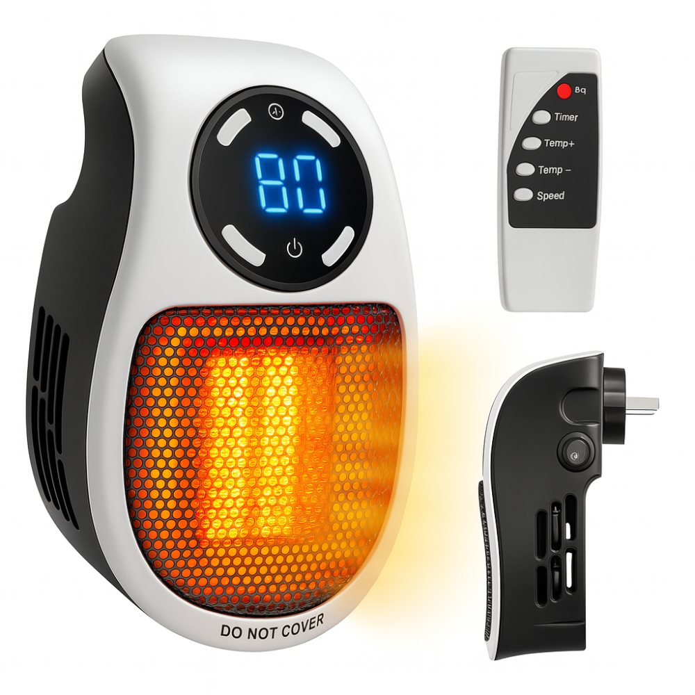 Calefactor Eléctrico Portátil Cerámico 500W Pared Control Remoto LED