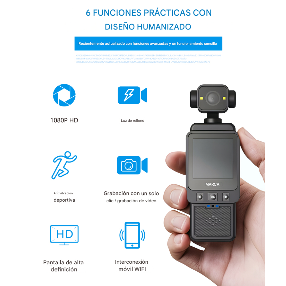 Cámara Deportiva DV01 Full HD 1080p WiFi Body Cam Antivibración Agua