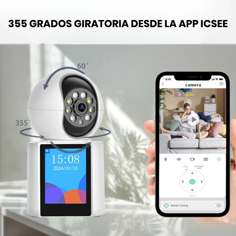 Cámara Seguridad WiFi Videollamada Pantalla 2K Visión Nocturna Color