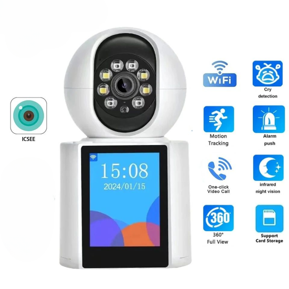 Cámara Seguridad WiFi Videollamada Pantalla 2K Visión Nocturna Color