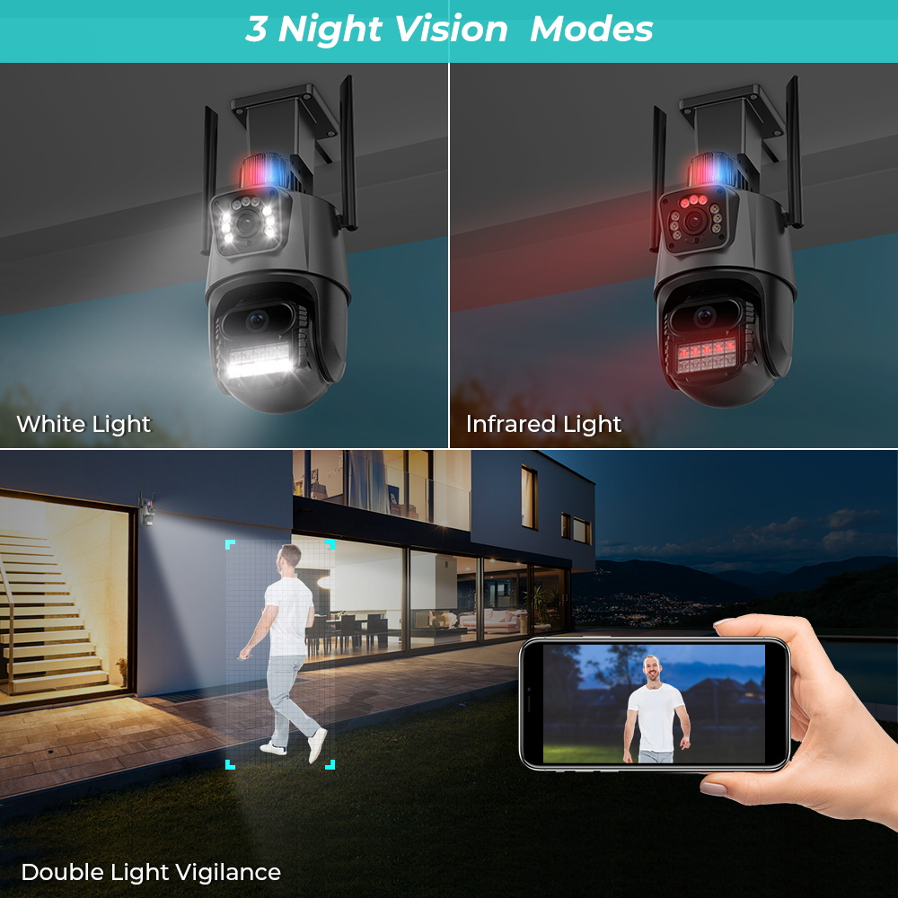 Cámara Seguridad PTZ Doble Lente 4MP WiFi Seguimiento Automático IP66