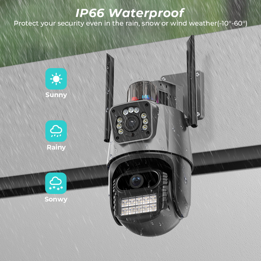 Cámara Seguridad PTZ Doble Lente 4MP WiFi Seguimiento Automático IP66