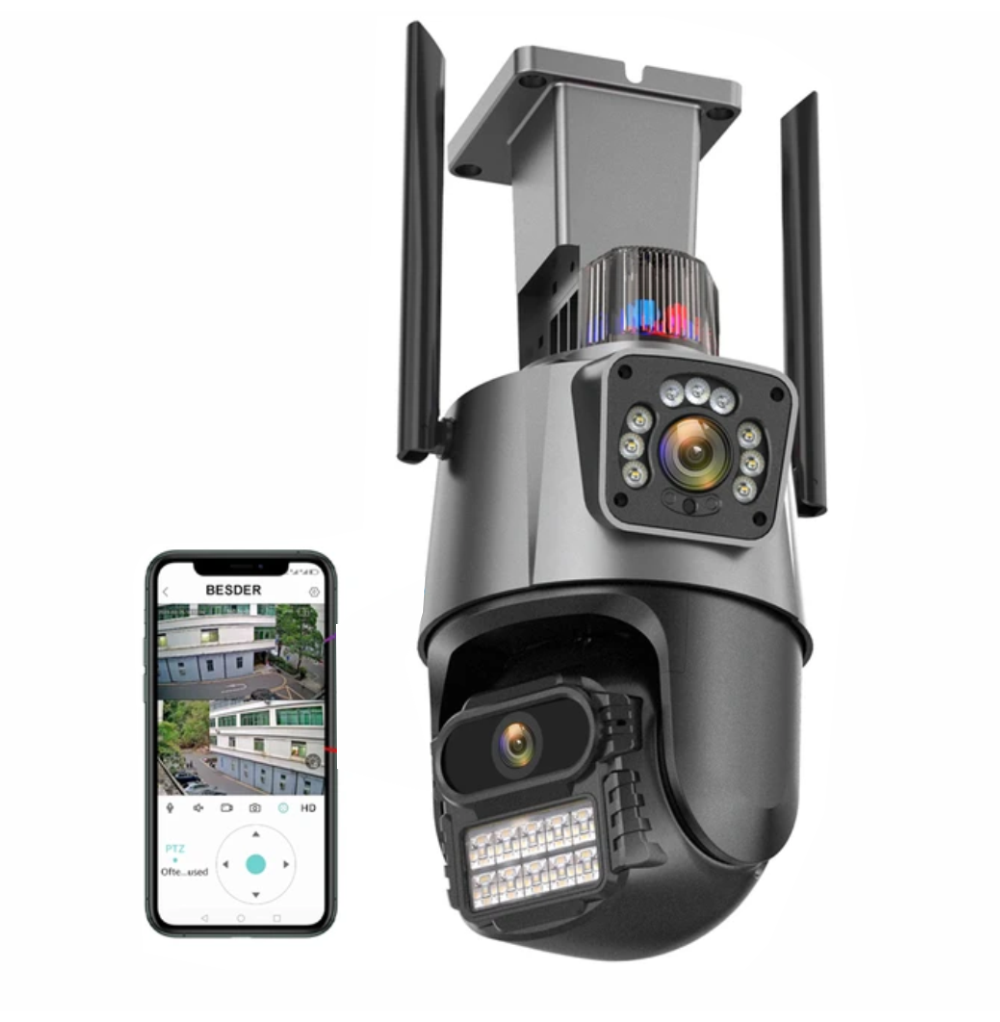 Cámara Seguridad PTZ Doble Lente 4MP WiFi Seguimiento Automático IP66
