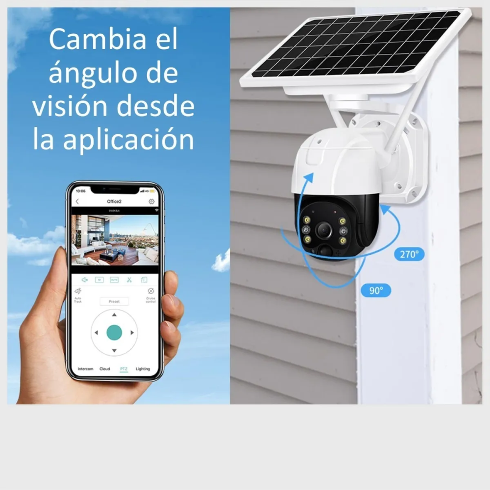 Cámara Seguridad Panel Solar 4G SIM PTZ Exterior Visión Nocturna IP65