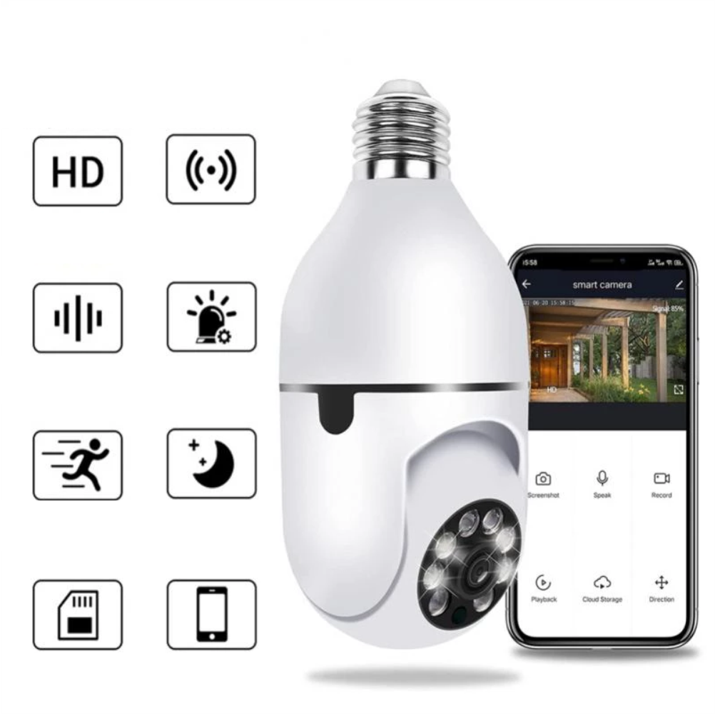 Cámara IP Bombillo 360 Grados Robótica WiFi 1080p Visión Nocturna E27