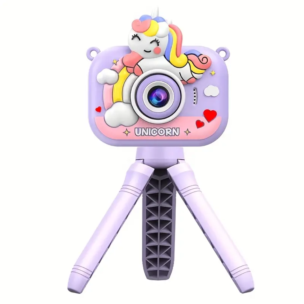 Cámara Digital Niños Unicornio Trípode Juegos Música Recargable Tipo C