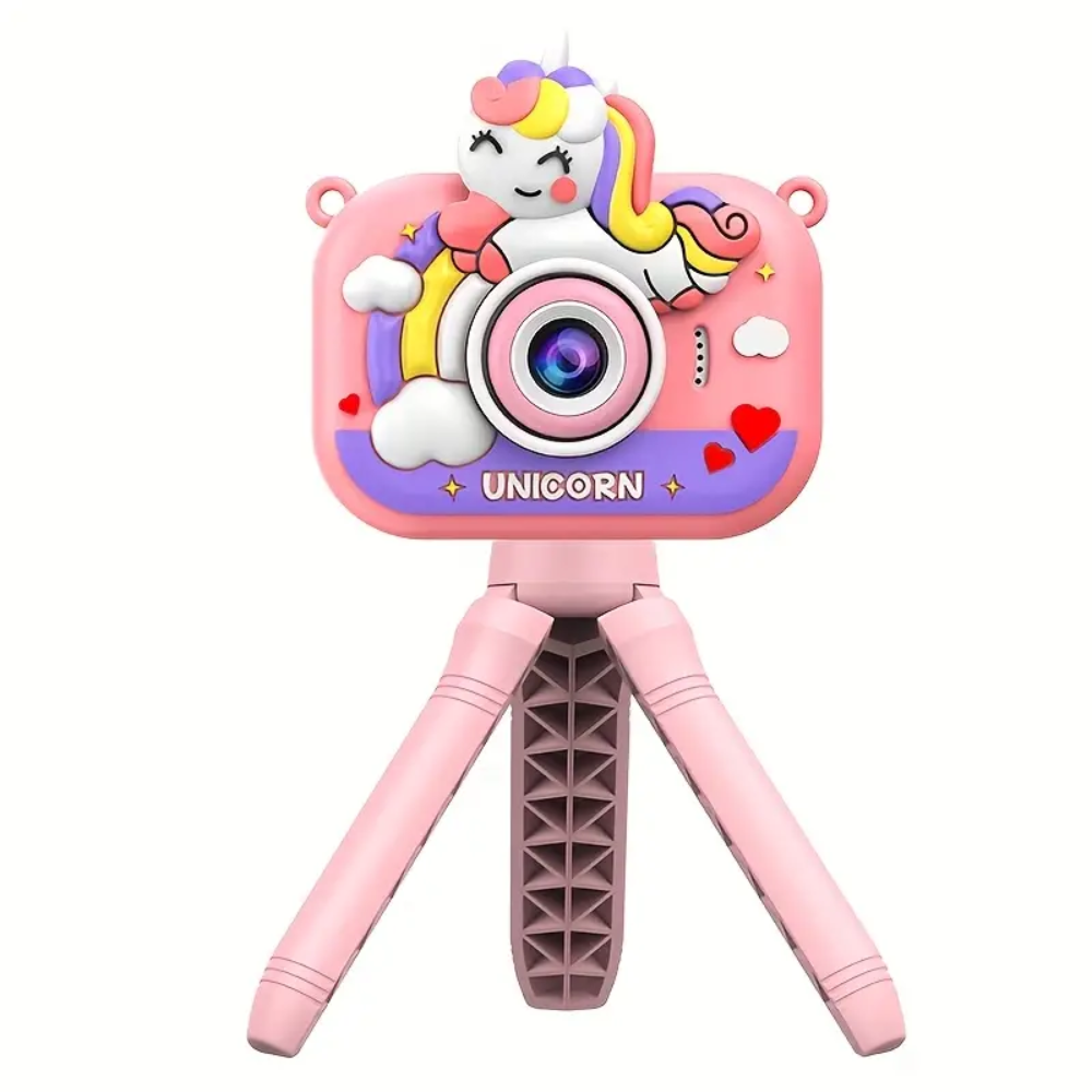 Cámara Digital Niños Unicornio Trípode Juegos Música Recargable Tipo C