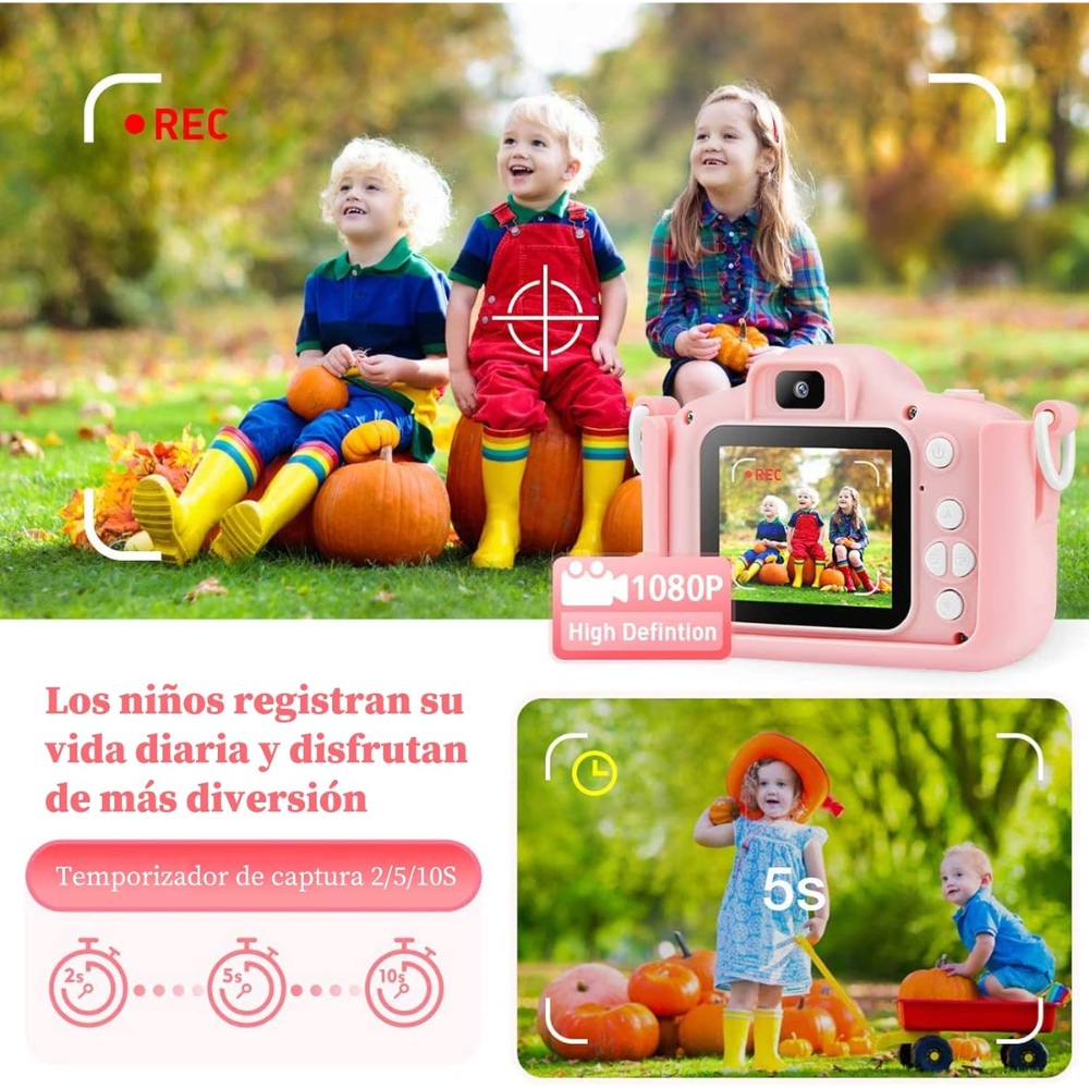 Cámara Digital Niños Recargable Fotos Video Pantalla IPS 2 Pulgadas