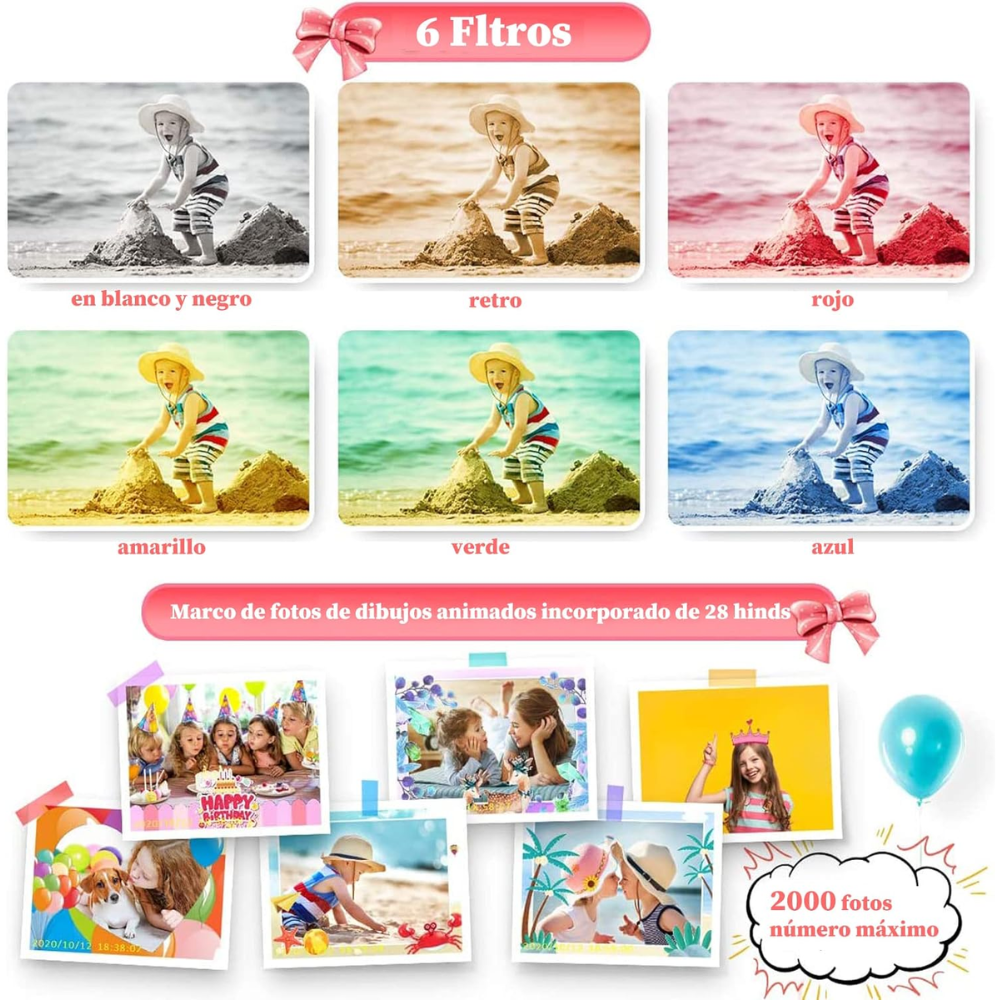 Cámara Digital Niños Recargable Fotos Video Pantalla IPS 2 Pulgadas