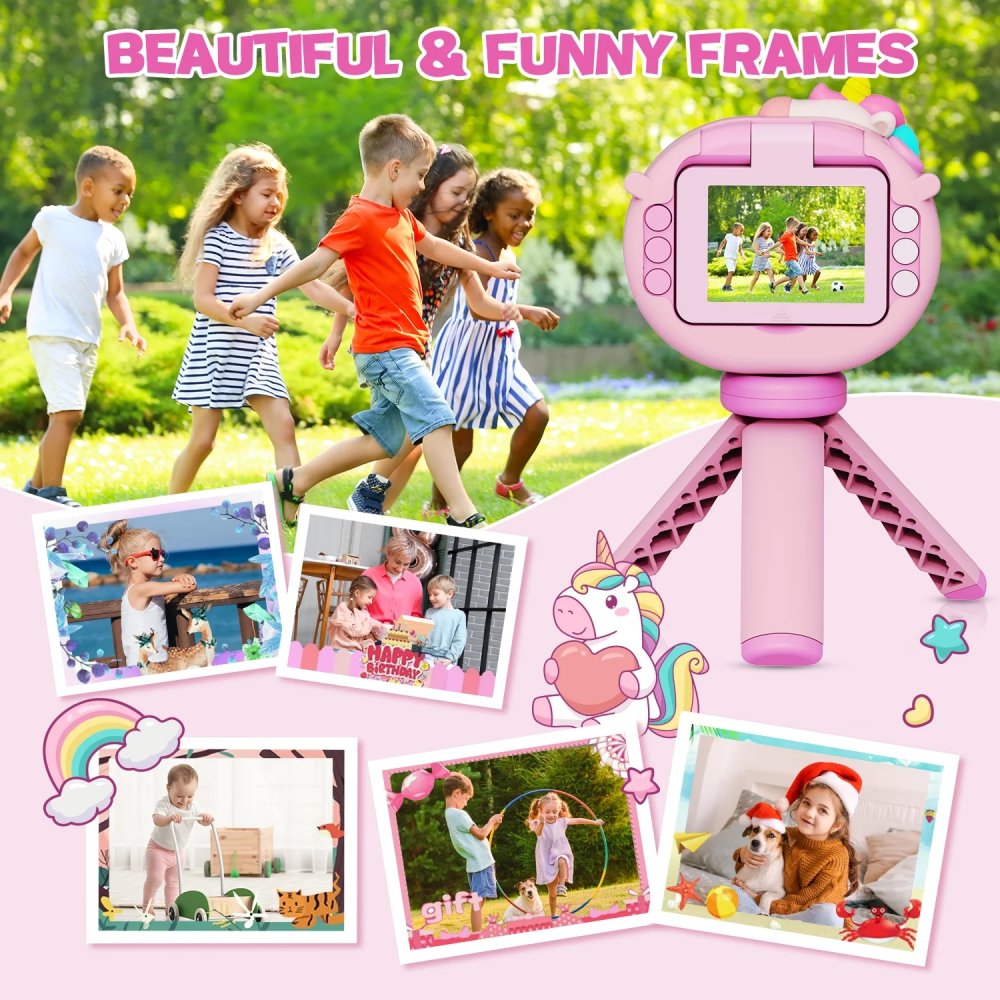 Cámara Digital Niños Pantalla Abatible Selfie Trípode SD 32GB Juegos