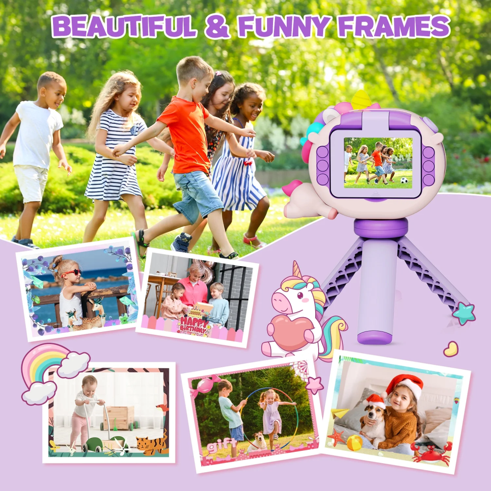 Cámara Digital Niños Pantalla Abatible Selfie Trípode SD 32GB Juegos