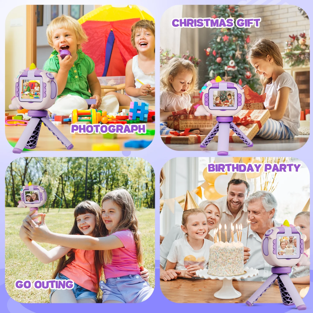 Cámara Digital Niños Pantalla Abatible Selfie Trípode SD 32GB Juegos